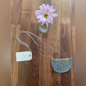 Handmade necklace, blue/gold colors mixed